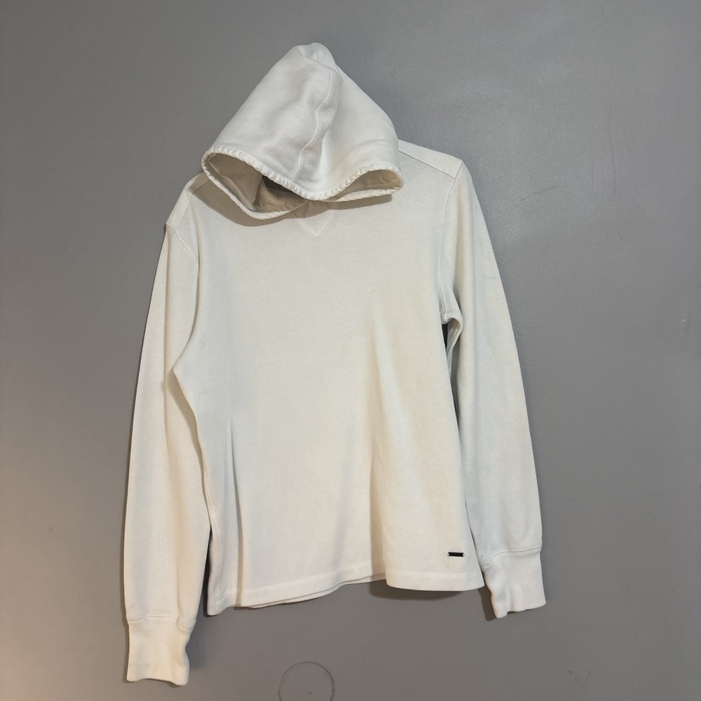 Y2K Express Large Ribbed Knit Pull Over White Hoodie Preppy 100% Cotton